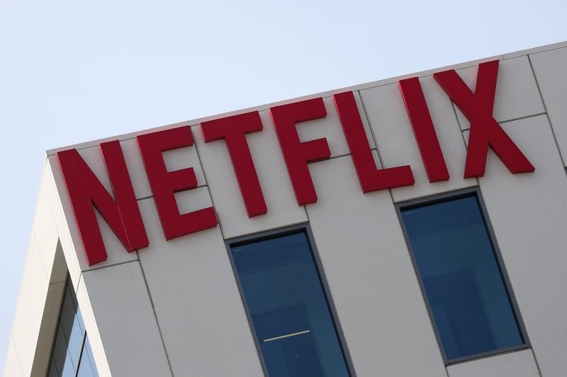 FILE PHOTO: The Netflix logo is seen on their office building in Hollywood, Los Angeles