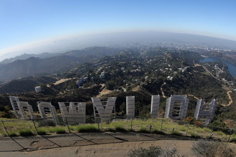 FILE PHOTO: Los Angeles is seen from behind the Hollywood sign in Los Angeles
