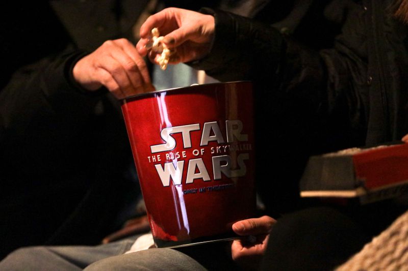 A Star Wars popcorn box is seen during the