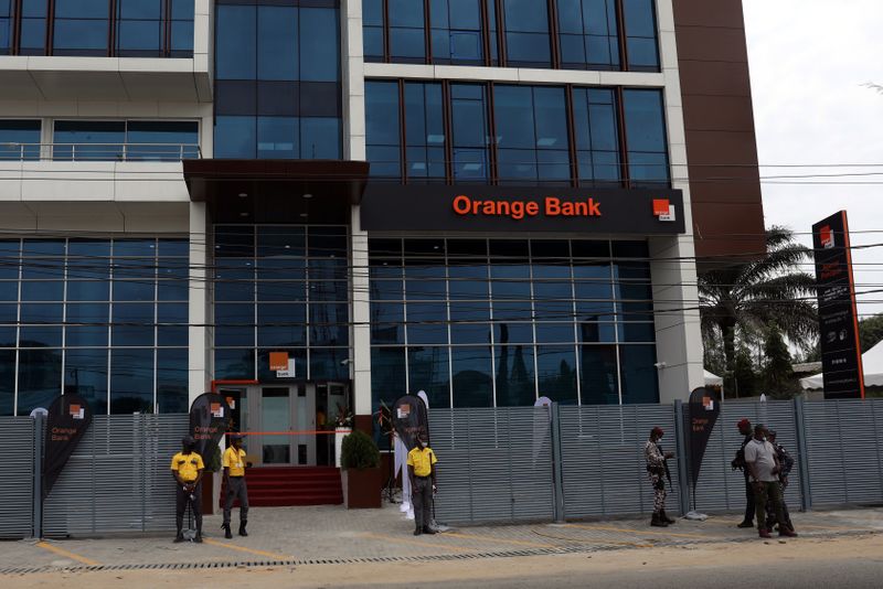 The bulding of the French mobile operator Orange is pictured as Orange launches its first Orange Bank services in Abidjan