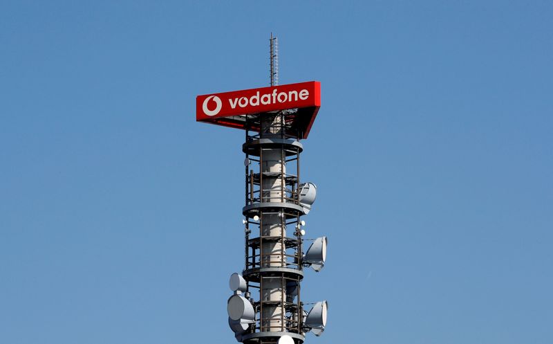 FILE PHOTO: Different types of 4G, 5G and data radio relay antennas for mobile phone networks are pictured on a relay mast operated by Vodafone in Berlin