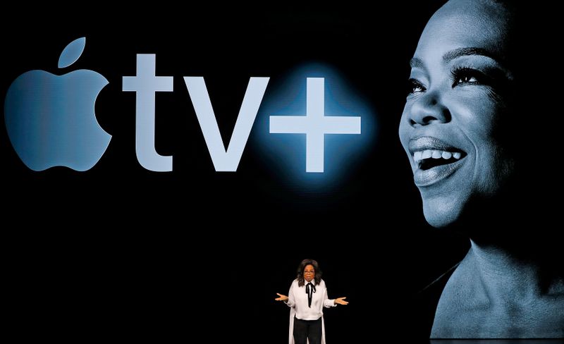FILE PHOTO: Oprah Winfrey speaks during an Apple special event at the Steve Jobs Theater in Cupertino