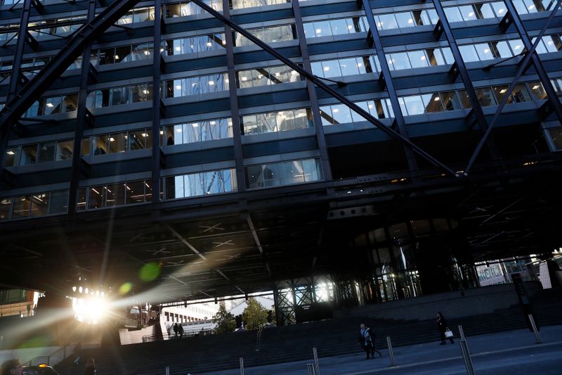 The sun is reflected off the windows of headquarter of the European Bank for Reconstruction and Development (EBRD) in central London