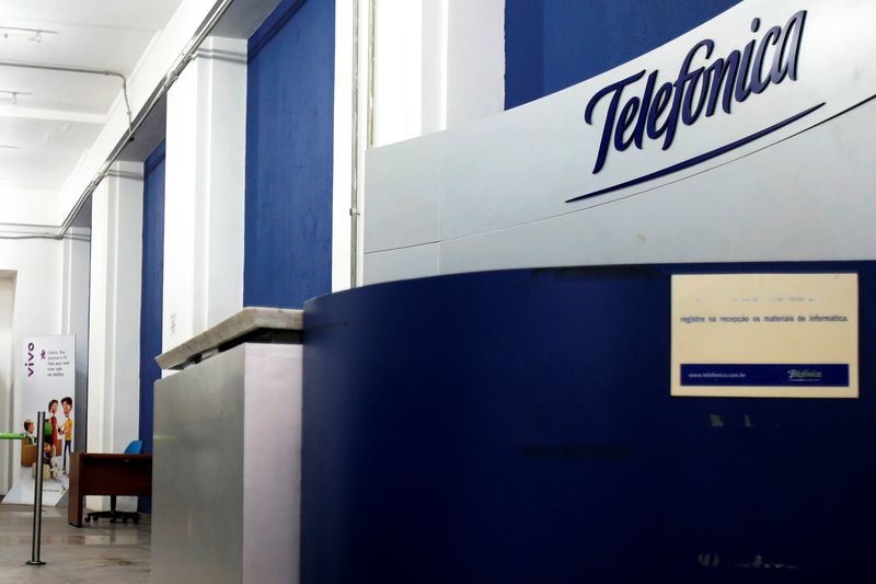 A logo at the Brazilian mobile operator Telefonica office, that is no longer in operation, is seen in Sao Paulo