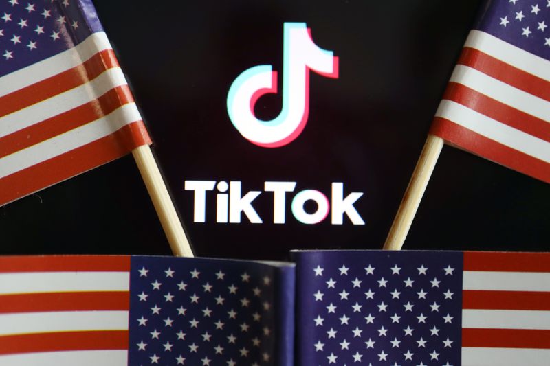 Illustration picture of Tiktok with U.S. flags