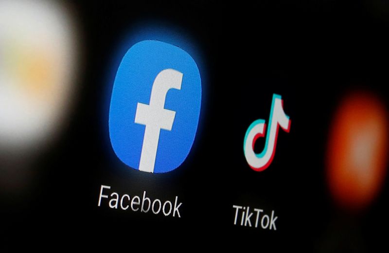 The logos of TikTok and Facebook are displayed on a smartphone in this illustration