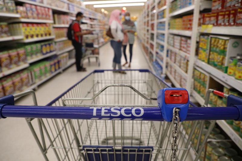 A shopping cart is pictured in a Tesco supermarket, amid the coronavirus disease (COVID-19) outbreak in Petaling Jaya