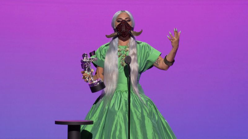 Lady Gaga accepts the award for Artist of the Year during the 2020 MTV VMAs