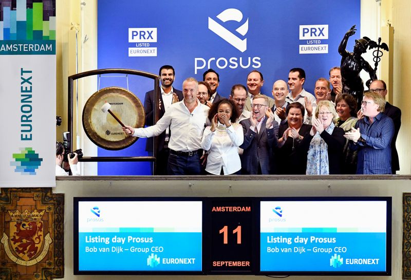FILE PHOTO: Bob van Dijk, CEO of Naspers and Prosus Group poses at Amsterdam's stock exchange, as Prosus begins trading on the Euronext stock exchange in Amsterdam