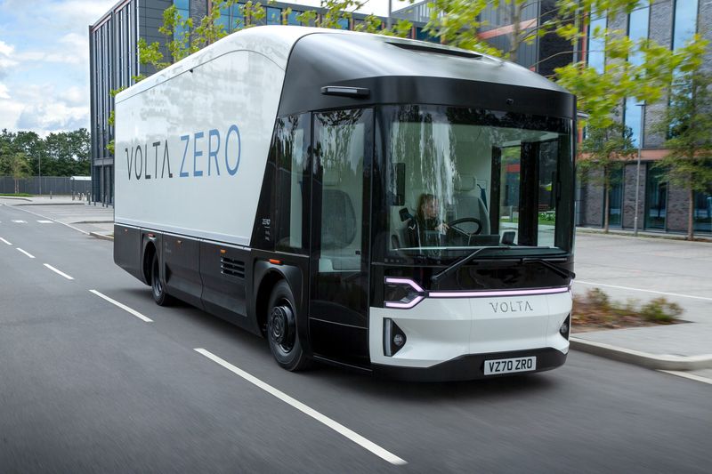 The new Volta Truck is seen in Farnborough
