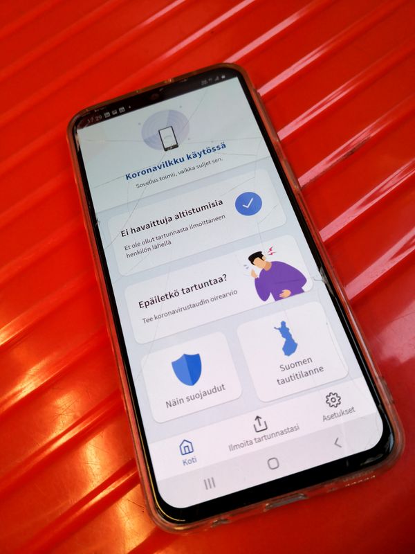 Finland’s contact tracing smartphone app, developed to help contain the spread of the coronavirus disease (COVID-19) is seen in this illustration photo