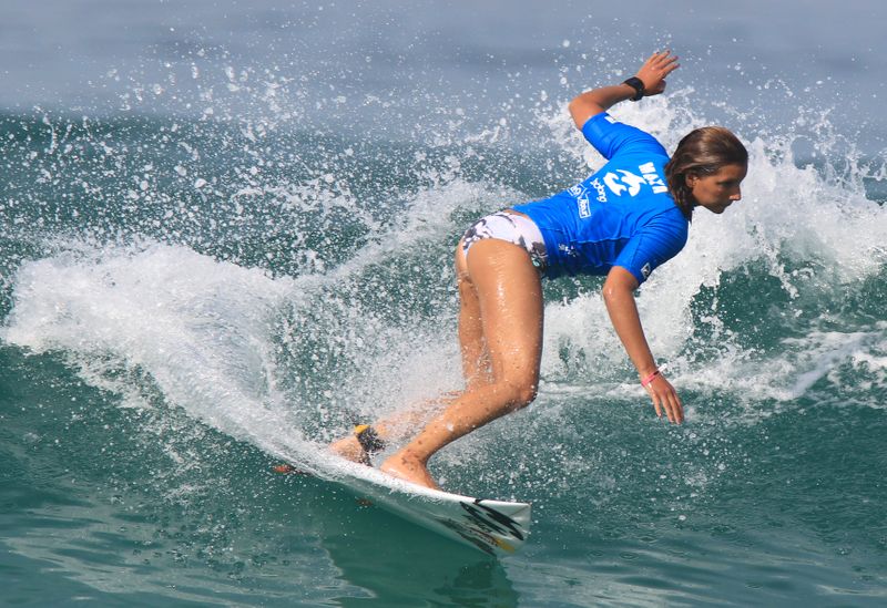 FILE PHOTO: Gabeira of Brazil surfs during the women's Association of Surfing Professionals Billabong Rio Pro championship at Barra da Tijuca beach in Rio de Janeiro