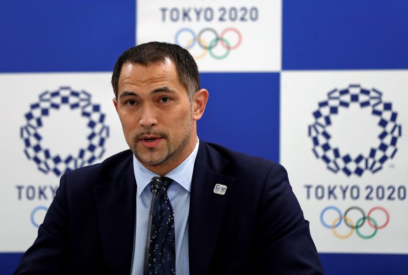 Tokyo 2020 Olympic and Paralympic organising committee Sports Director Koji Murofushi attends a news conference on the water quality survey for an Olympics venue, in Tokyo