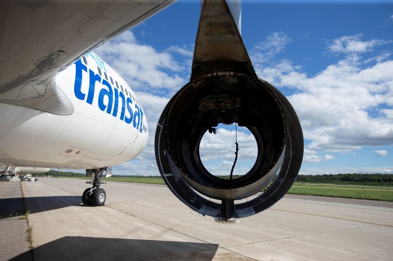 An A310 airplane with its engine removed sits on the tarmac at Aerocycle in Mirabel