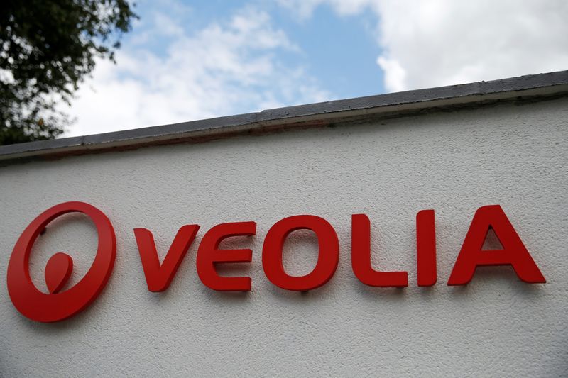 A Veolia logo is seen at the Veolia Household Waste Recycling headquarters in Lezennes