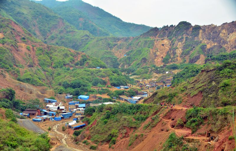 A general view shows an artisanal gold mine near Kamituga