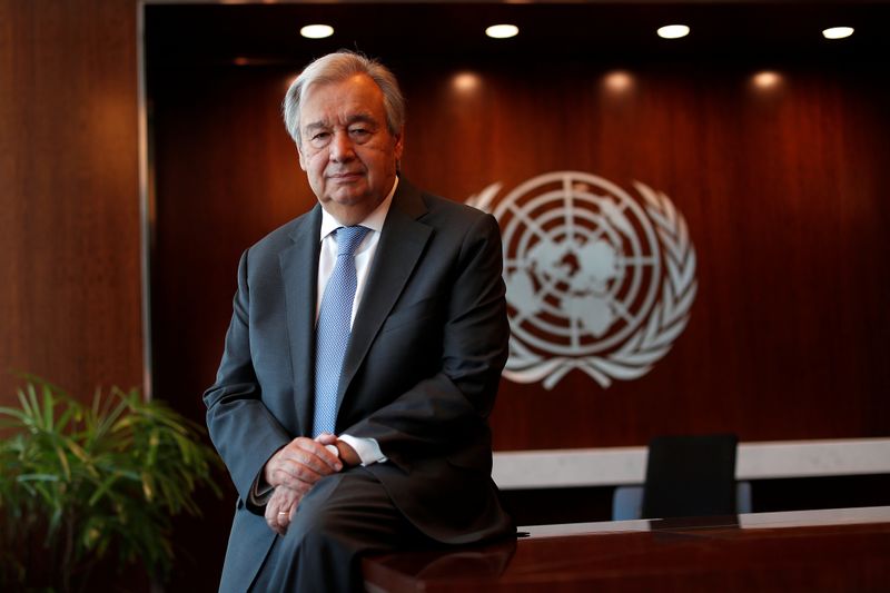 United Nations Secretary-General Antonio Guterres during interview with Reuters at U.N. headquarters in New York
