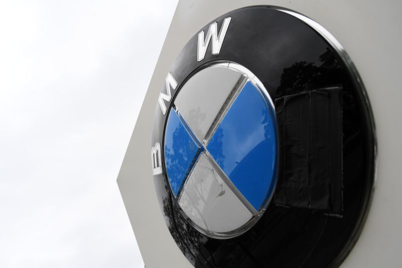 The logo of German car manufacturer BMW is seen at the company headquarters in Munich