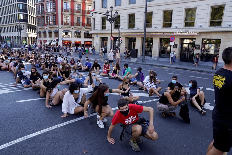 Students demonstrate during a one day strike called by trade unions to protest the Basque regional government's response to the coronavirus disease (COVID-19) crisis in education