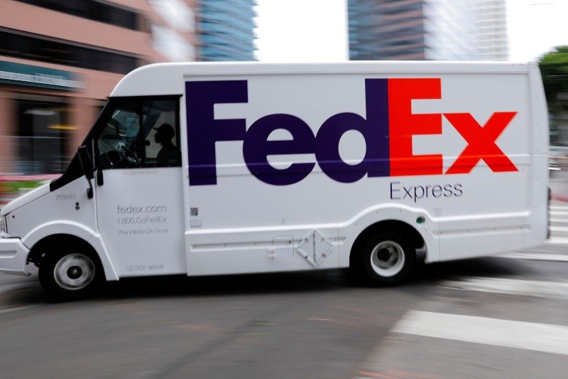 FILE PHOTO: A FedEx truck is driven through downtown in Los Angeles