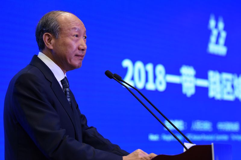 HNA Group Chairman Chen Feng speaks during the Media Cooperation Forum on Belt and Road in Boao