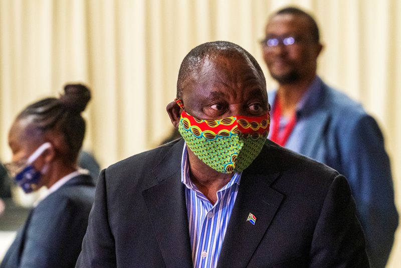 South African President Cyril Ramaphosa visits the coronavirus disease (COVID-19) treatment facilities in Johannesburg
