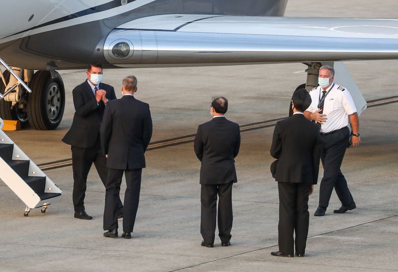 U.S. Undersecretary for Economic Affairs Keith Krach arrives at an airport in Taipei