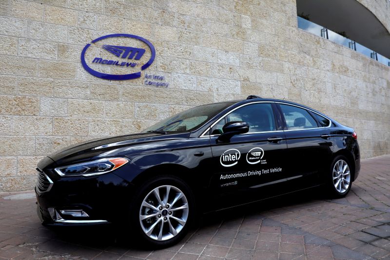FILE PHOTO: A general view of a Mobileye autonomous driving test vehicle, at the Mobileye headquarters in Jerusalem