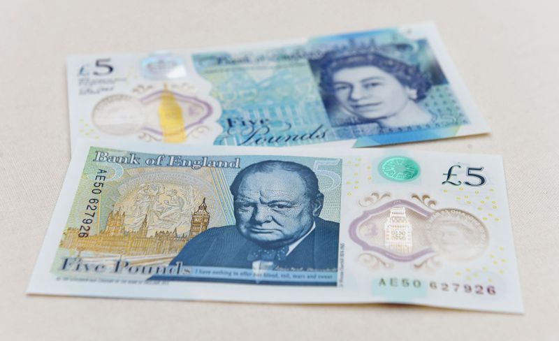 The new polymer 5 pound Sterling note featuring Sir Winston Churchill, is unveiled at Blenheim Palace in Oxfordshire