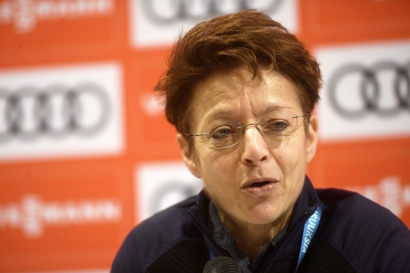 FIS Secretary General Sarah Lewis attends an Anti-Doping news conference at the FIS World Cup Ruka Nordic event in Kuusamo