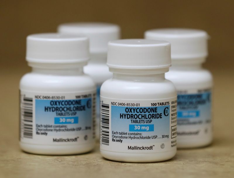 FILE PHOTO: Bottles of prescription painkillers Oxycodone Hydrochloride, 30mg pills, made by Mallinckrodt