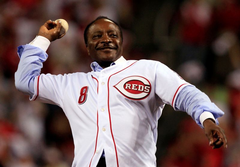 FILE PHOTO: Cincinnati Reds great Morgan throws out the ceremonial first pitch before the Reds take on the Philadelphia Phillies in Cincinnati