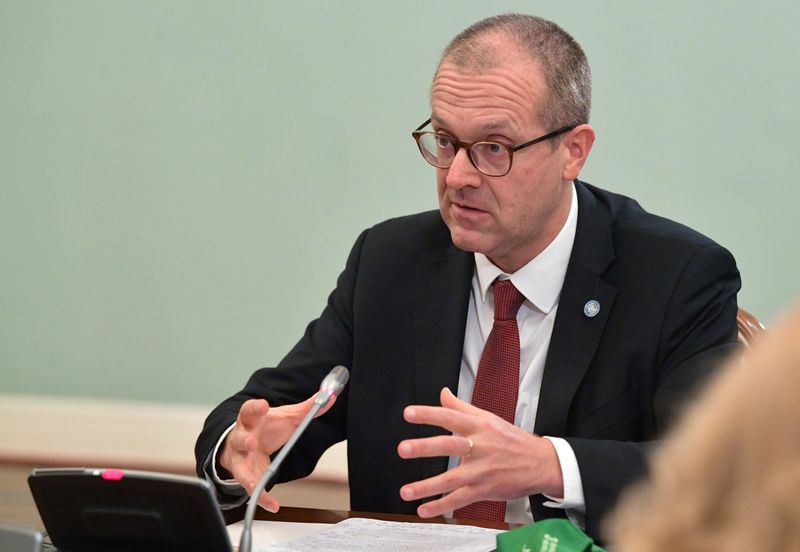 Hans Kluge, World Health Organization regional director for Europe, attends a meeting with Russian Prime Minister Mikhail Mishustin in Moscow