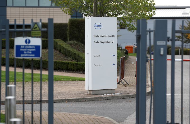 A diagnostics site for Swiss pharmaceutical giant Roche is seen as the company said problems at a new warehouse delayed the dispatch of some products