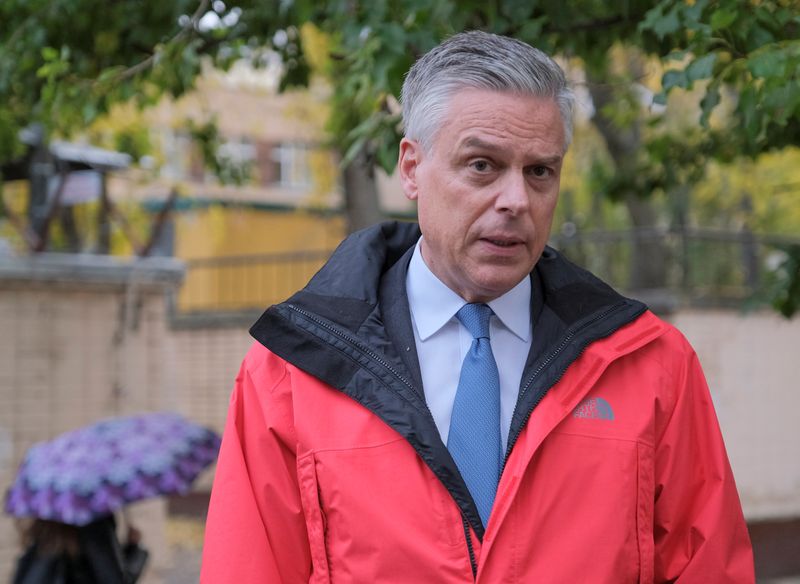 U.S. ambassador to Russia Huntsman speaks outside Lefortovo prison after visiting former U.S. Marine Whelan, who was detained and accused of espionage, in Moscow