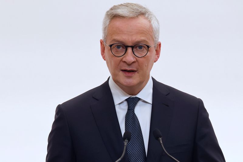 French Economy and Finance Minister Bruno Le Maire speaks during a press conference in Paris