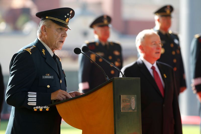FILE PHOTO: Mexico's General Salvador Cienfuegos Zepeda speaks during an official reception in Mexico City