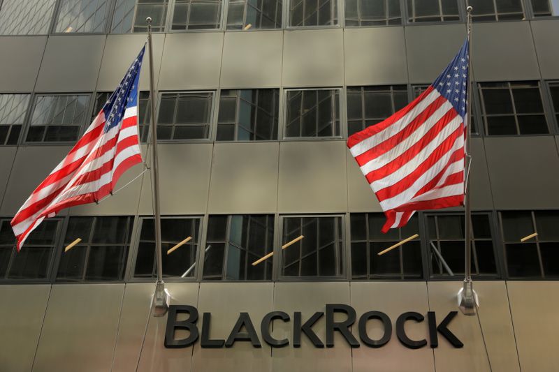 FILE PHOTO: A sign for BlackRock Inc hangs above their building in New York