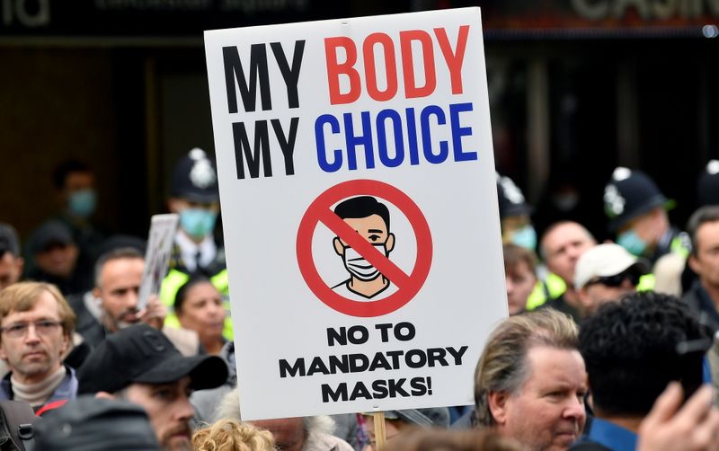 Protest against the new government restrictions, amid the coronavirus disease (COVID-19) outbreak, in London