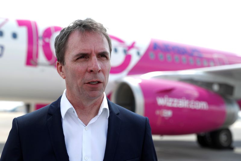 FILE PHOTO: CEO of Wizz Air, Jozsef Varadi speaks during the unveiling ceremony of the 100th plane of its fleet at Budapest Airport