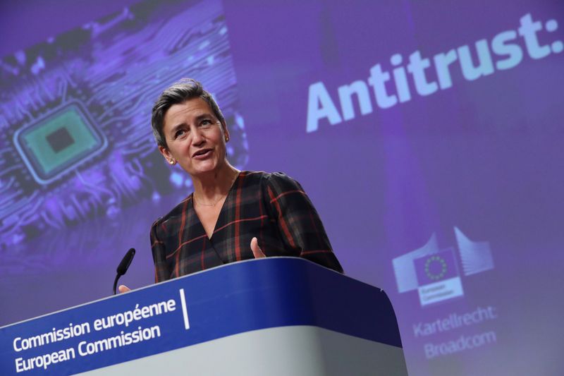 EU Commission VP Vestager holds news conference in Brussels