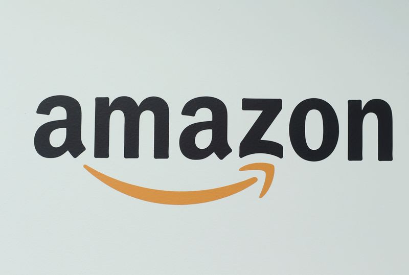 An Amazon logo is pictured at a logistics centre in Mannheim