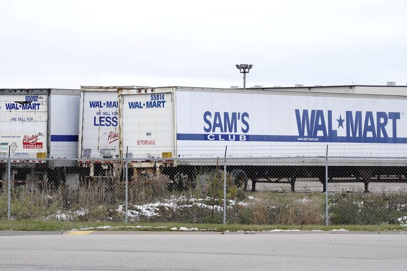 Trailers bearing the Walmart and Sam's Club logos are seen outside Walmart Distribution Center 6025 as the coronavirus disease (COVID-19) outbreak continues in Menomonie