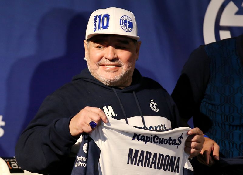 FILE PHOTO: Argentina - Diego Maradona unveiled as new Gimnasia y Esgrima de La Plata coach in 2019