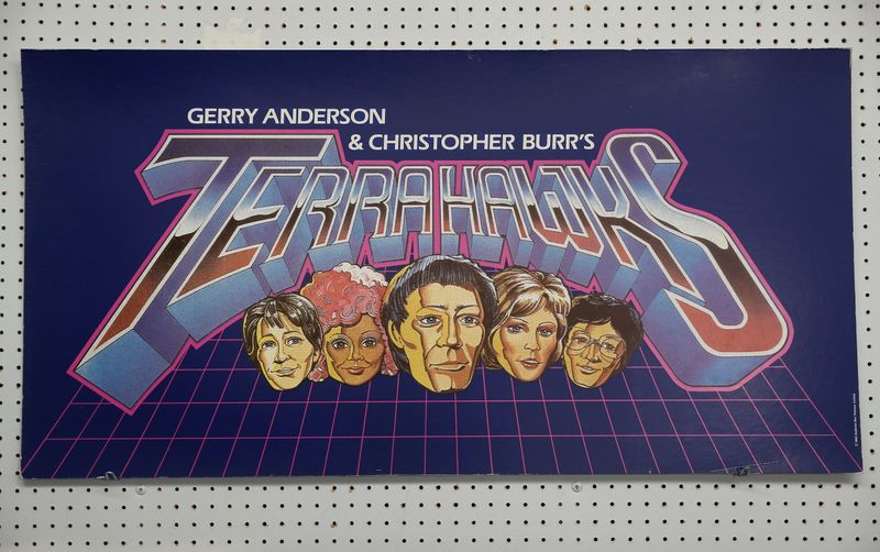 An original title board from Gerry Anderson and Christopher Burr's Terrahawks is seen at Ewbank's Auctioneers, ahead of a sale at their showroom in Woking