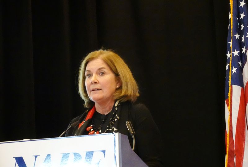 FILE PHOTO: Kansas City Federal Reserve Bank President Esther George addresses the National Association for Business Economics in Denver