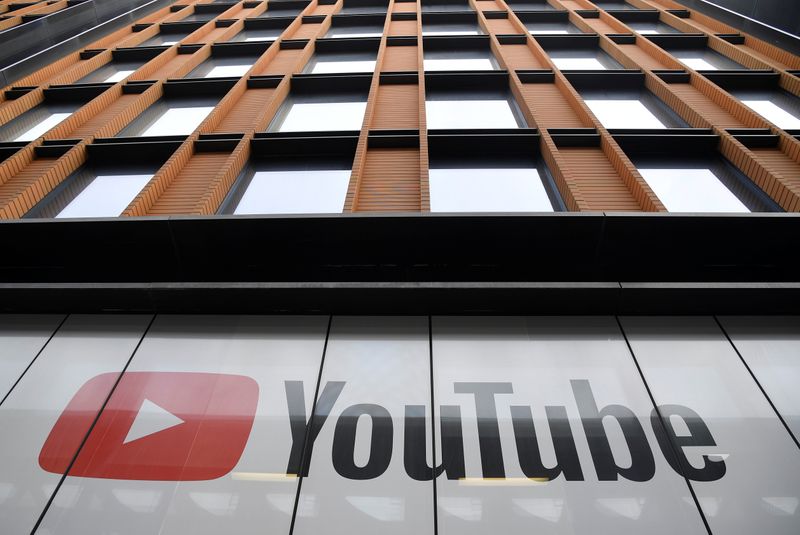 FILE PHOTO: YouTube signage is seen at their offices in London