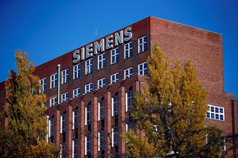 FILE PHOTO: The Siemens logo is seen on a building in Siemensstadt in Berlin
