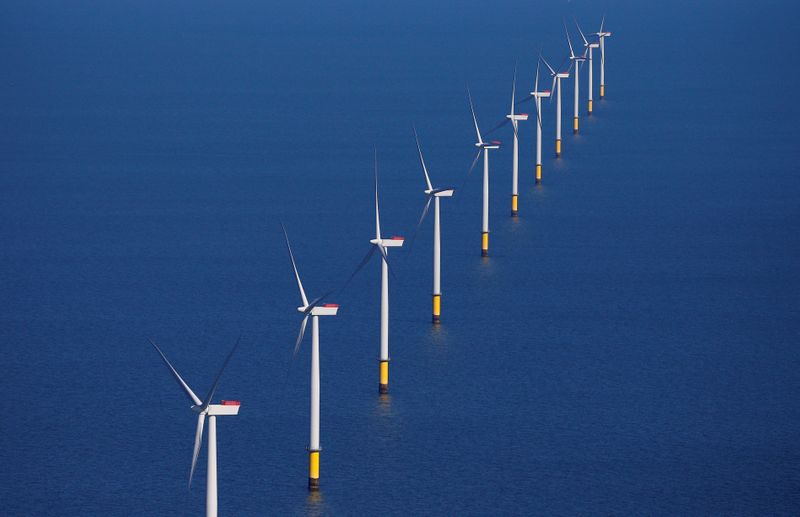FILE PHOTO: General view of the Walney Extension offshore wind farm operated by Orsted off the coast of Blackpool