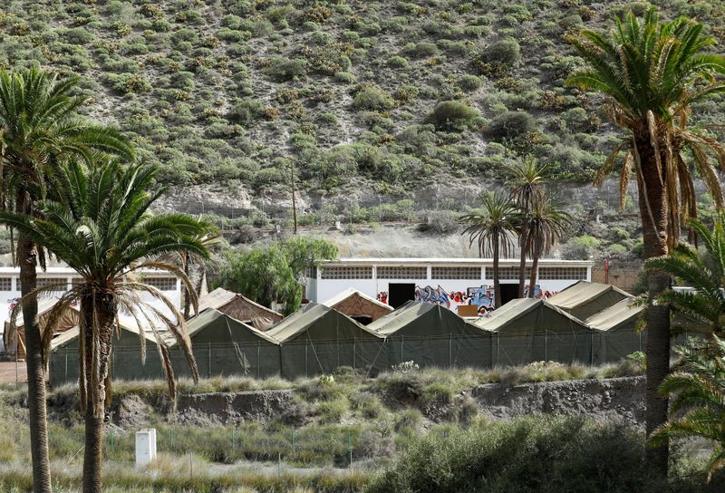 Spanish military set up a camp in the island of Gran Canaria in order to transfer migrants stranded at the Arguineguin port